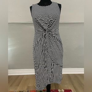 Soma Asymmetrical Twist Waist Midi Dress Black Striped Jersey Pockets Lined